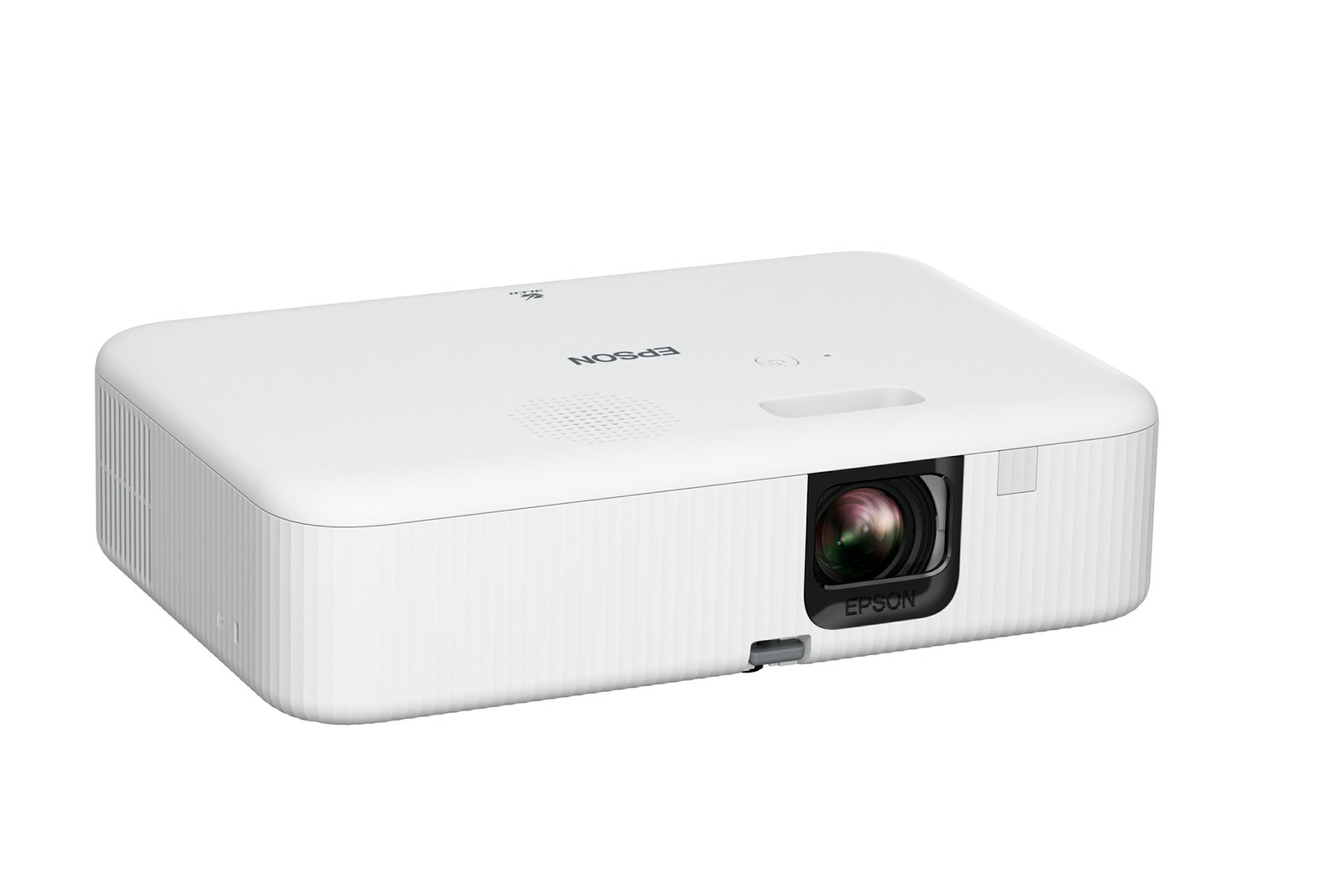 Projetor Epson EpiqVision FH02 branco visto de frente e de lado
